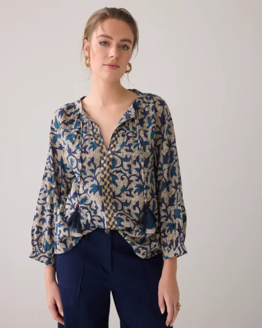 Summum 2s3120 Sleeve top block print navy noir - Afbeelding 4