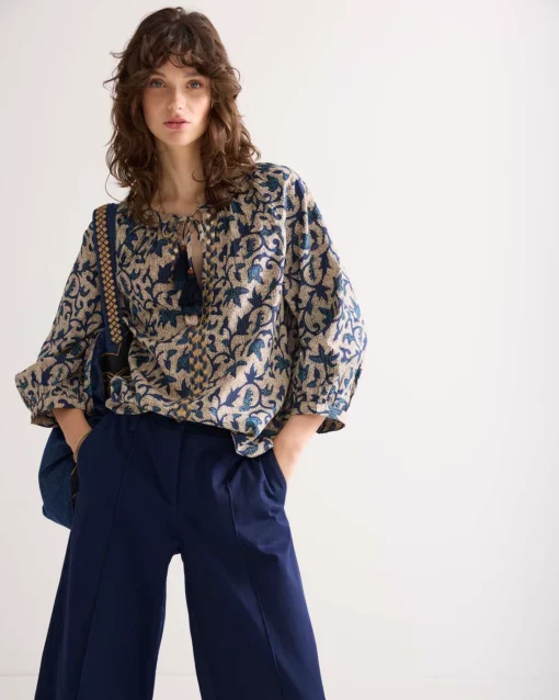 Summum 2s3120 Sleeve top block print navy noir - Afbeelding 3