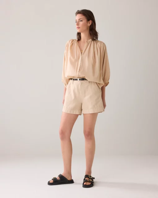Summum 4s2800 short cotton linen twill sesame