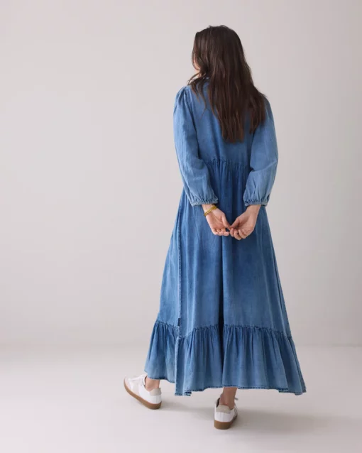 Summum 5s1597 Long dress cotton indigo sateen - Afbeelding 3