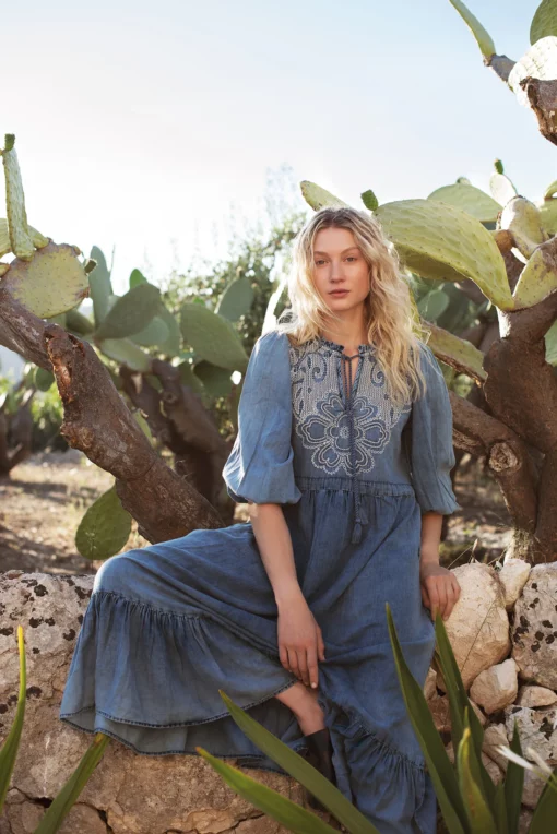 Summum 5s1597 Long dress cotton indigo sateen - Afbeelding 5