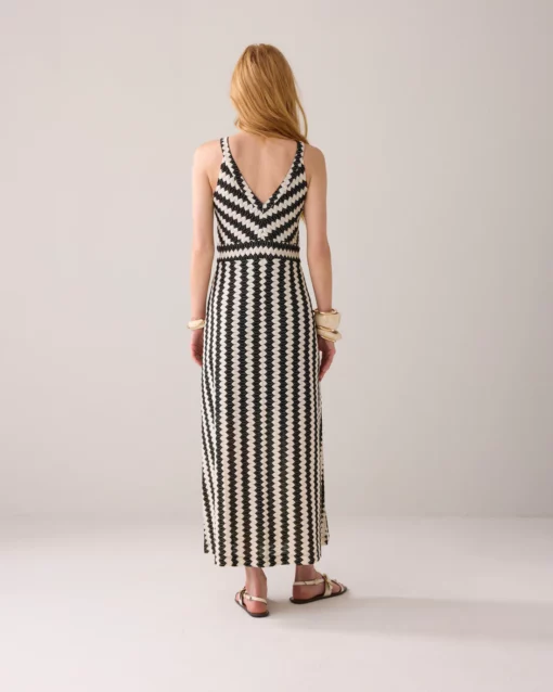 Summum  5s1613 long halter fine crochet dress black-ivory - Afbeelding 3