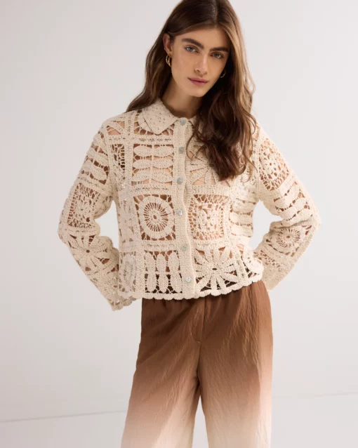 Summum 7s7920 short cardigan flower crochet knit ivory - Afbeelding 7