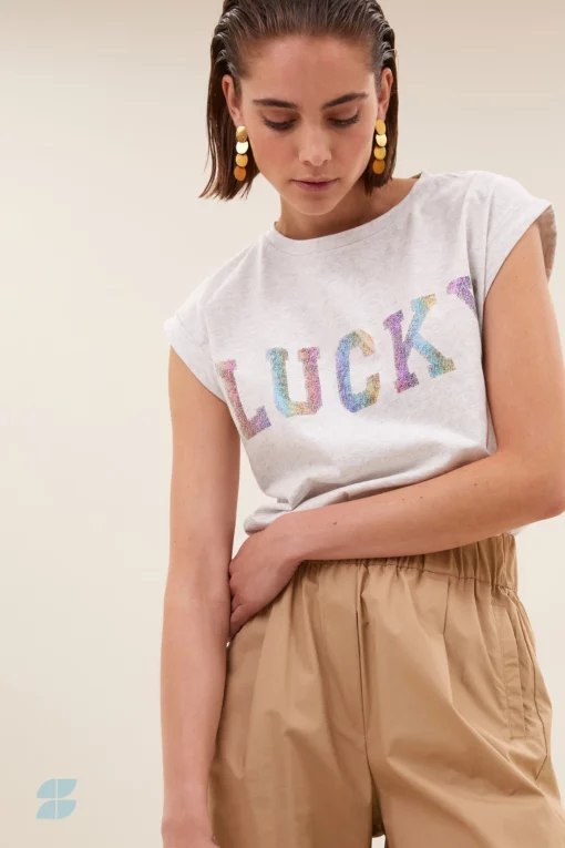 By-Bar Thelma lucky rainbow top light grey melee - Afbeelding 4