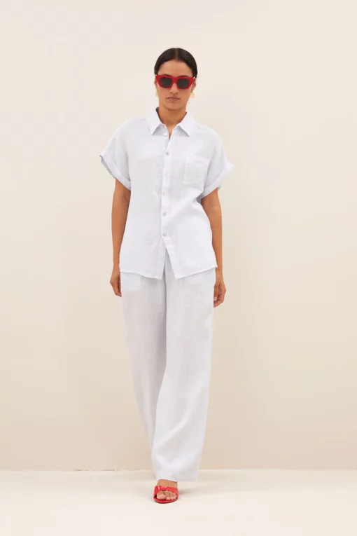 By-Bar Rose linnen blouse skyway - Afbeelding 3