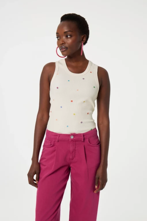 Fabienne Chapot Tanja jersey embro tank cosy wite - Afbeelding 4
