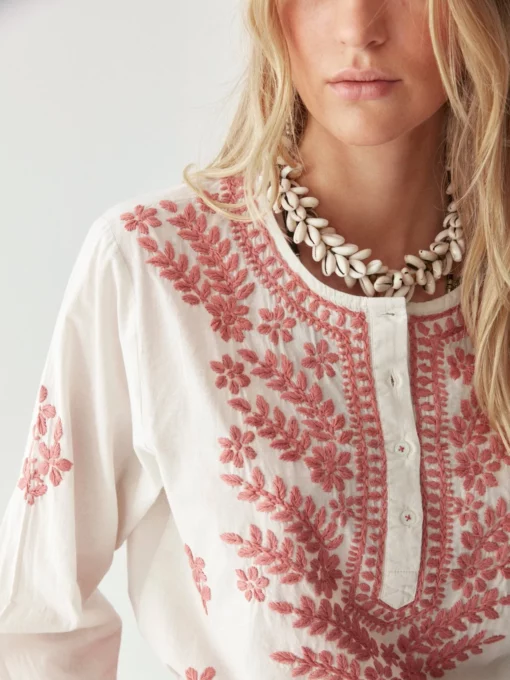 Maison Hotel Shyla chikan blossom blouse azurro - Afbeelding 3