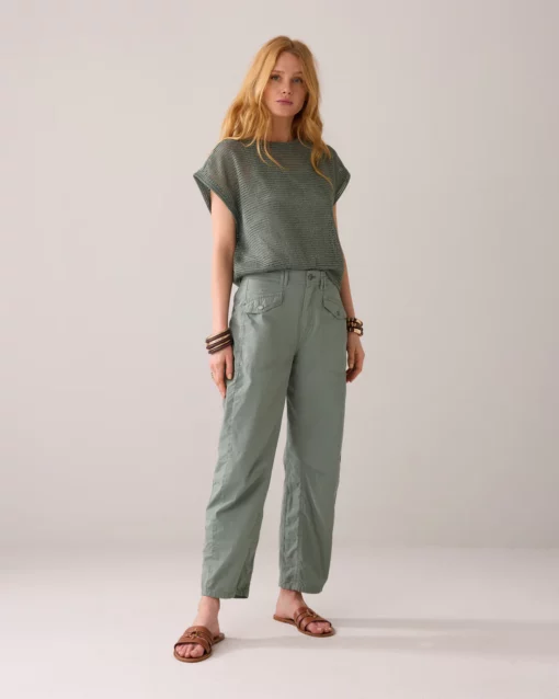 Summum OB 4s2798 cocoon pants summer plain weave sea glass