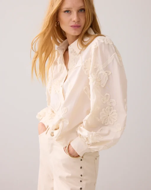 Summum 2s3327 Blouse tape pattern voile ivory - Afbeelding 3