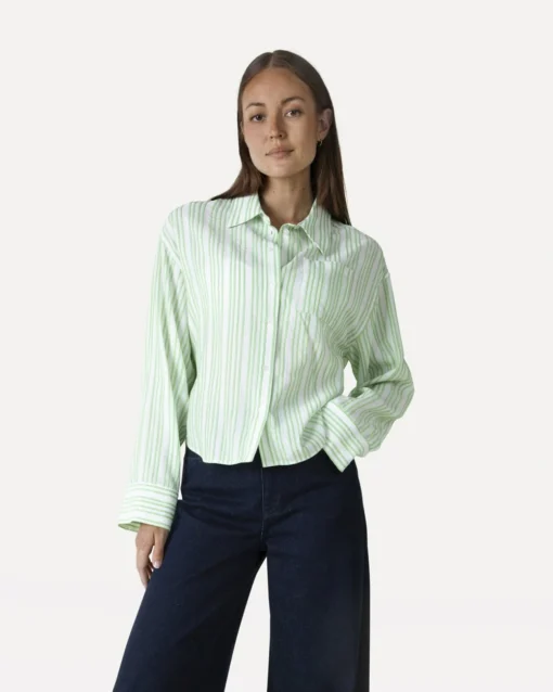 Another-Label Faiga stripe shirt l/s jadesheen white stripe