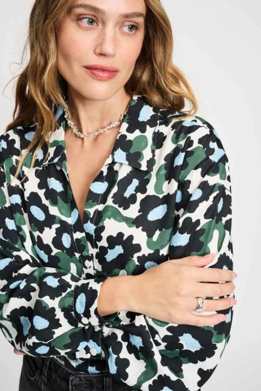 POM blouse violet wild flowers ecru SP9287 white - Afbeelding 3