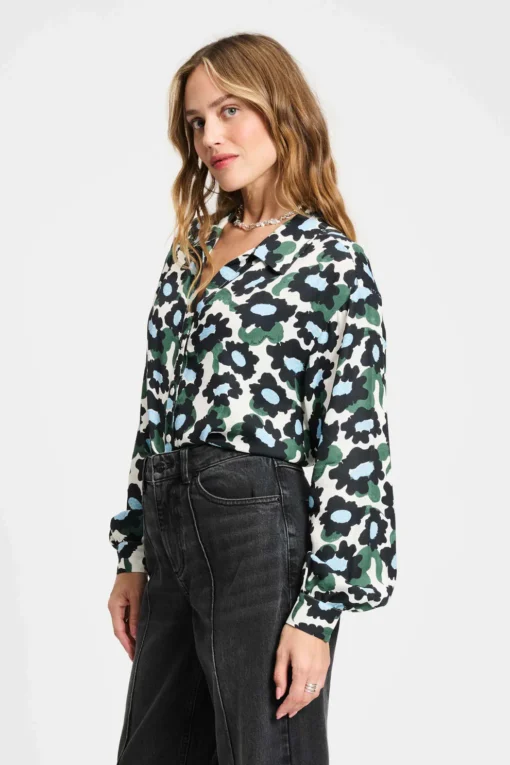 POM blouse violet wild flowers ecru SP9287 white - Afbeelding 5