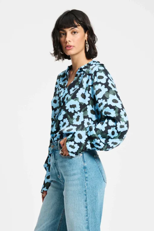 POM blouse wild flowers blue SP9286 blue - Afbeelding 6