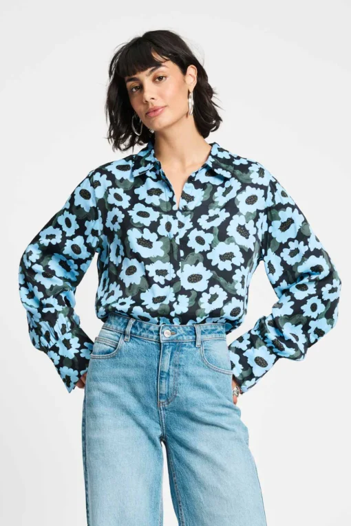 POM blouse wild flowers blue SP9286 blue