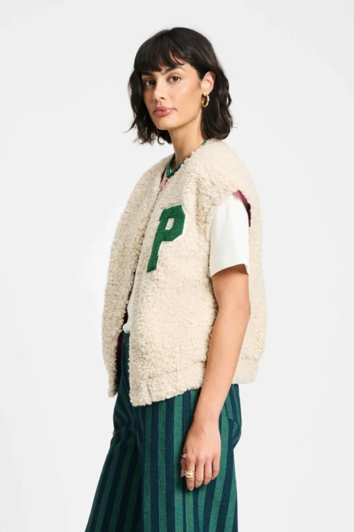 POM gilet teddy baseball ecru SP9321 white - Afbeelding 5