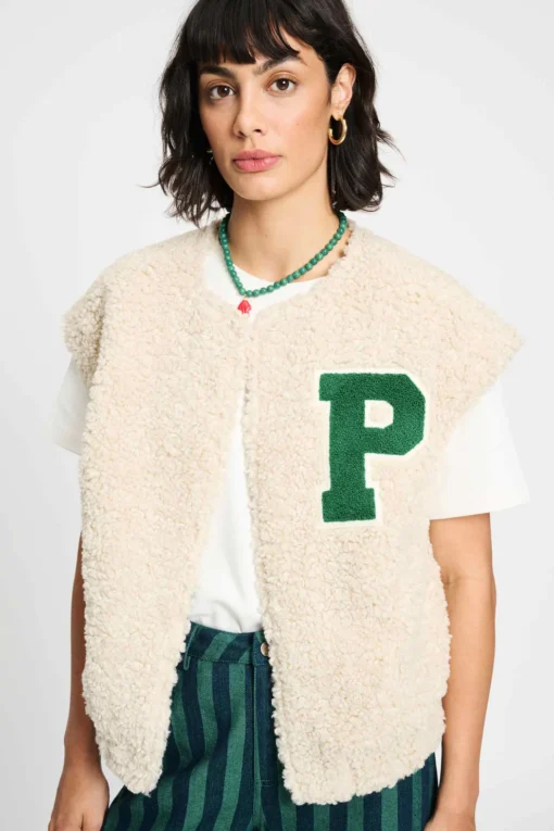 POM gilet teddy baseball ecru SP9321 white - Afbeelding 3