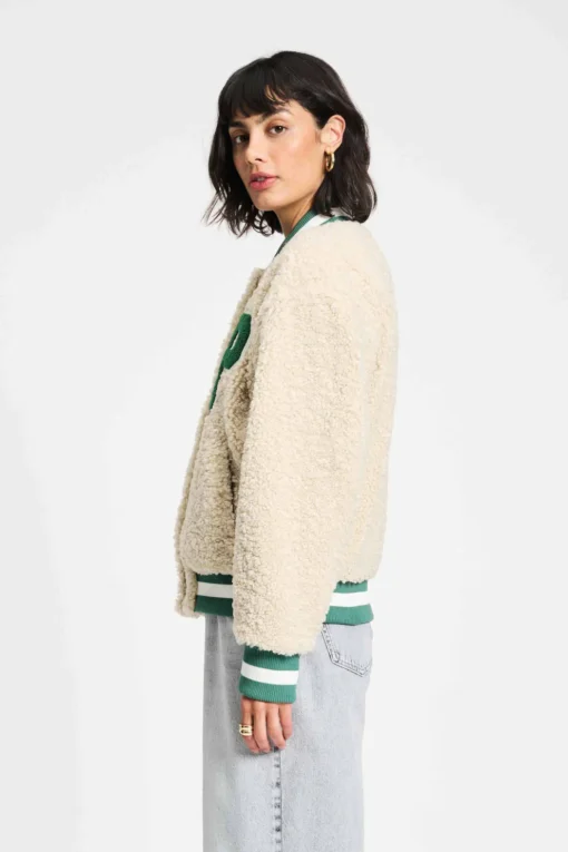 POM jacket teddy baseball ecru SP9327 white - Afbeelding 4