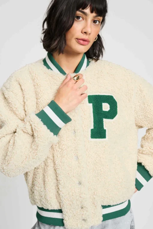 POM jacket teddy baseball ecru SP9327 white - Afbeelding 3