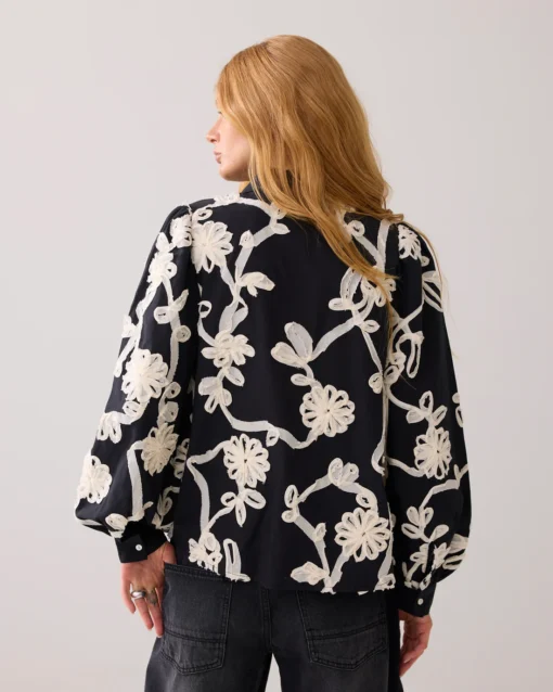 Summum 2s3327 Blouse tape pattern voile black - Afbeelding 6