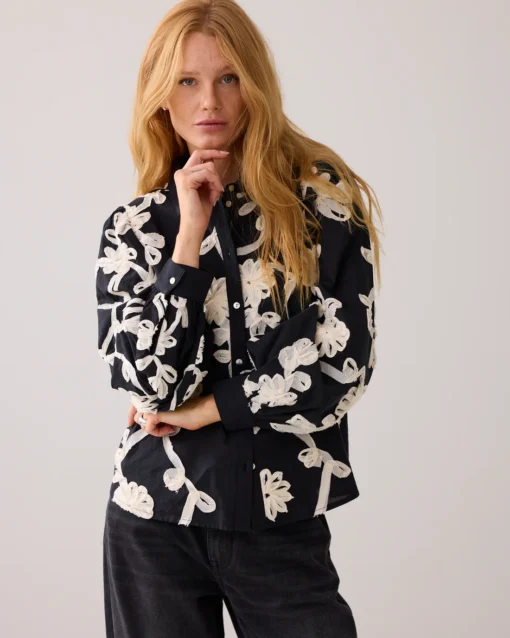 Summum 2s3327 Blouse tape pattern voile black - Afbeelding 5