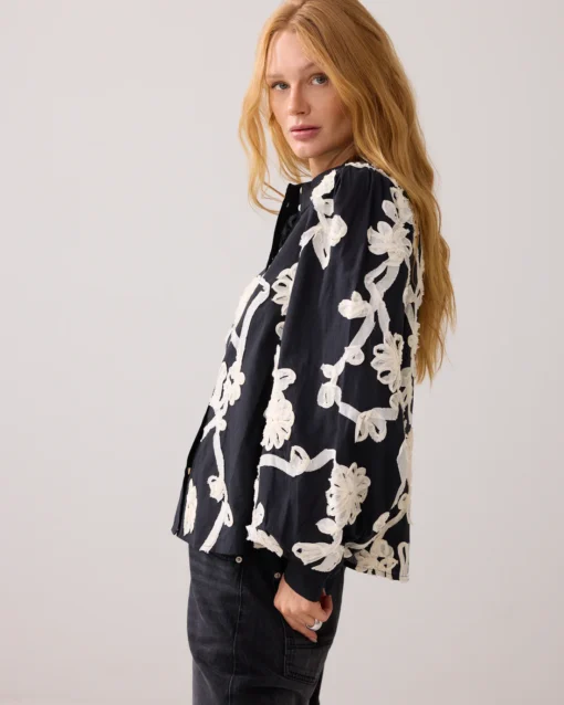 Summum 2s3327 Blouse tape pattern voile black - Afbeelding 3