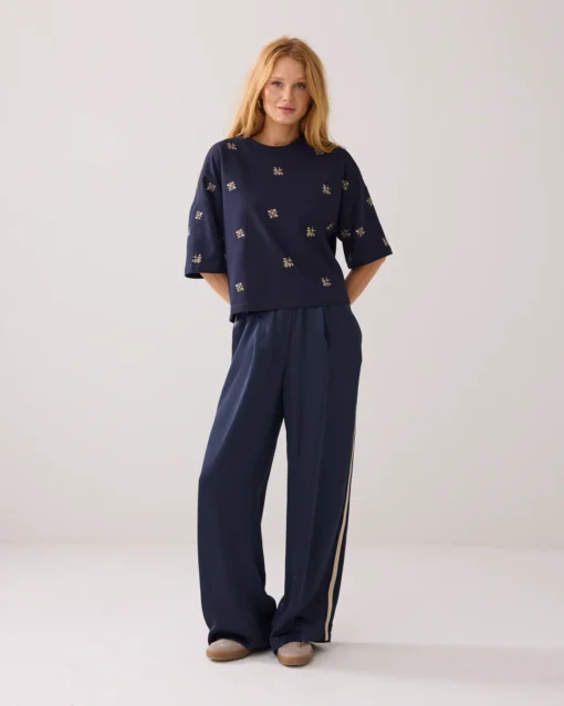 Summum 3s5201 Embellished shortsleeve midnight blue