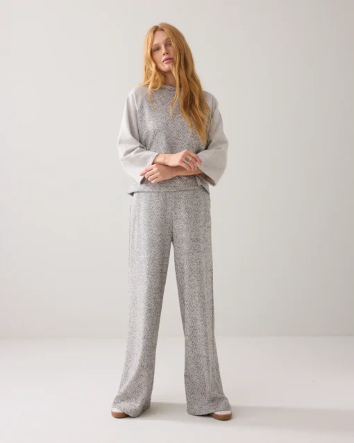 Summum 4s2862 Wide leg herringbone broek mist
