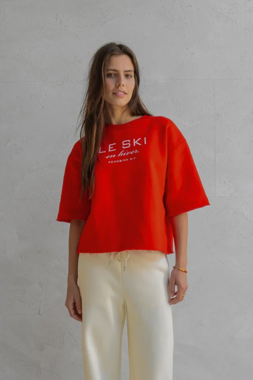 Penn&Ink W25F1702 sweater print tomato ecru - Afbeelding 4