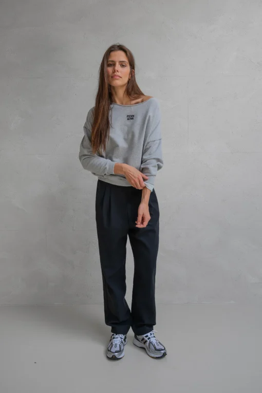 Penn&Ink W25F1703 sweater print grey mel. black