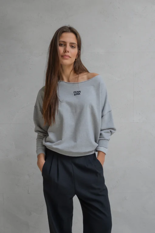 Penn&Ink W25F1703 sweater print grey mel. black - Afbeelding 4