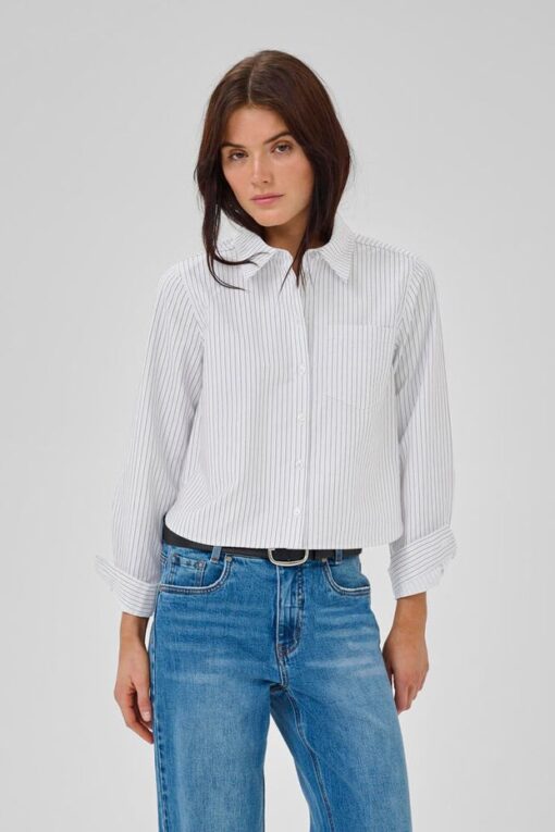 My Essential Wardrobe Jean short shirt 5363 pearlblue striped - Afbeelding 4