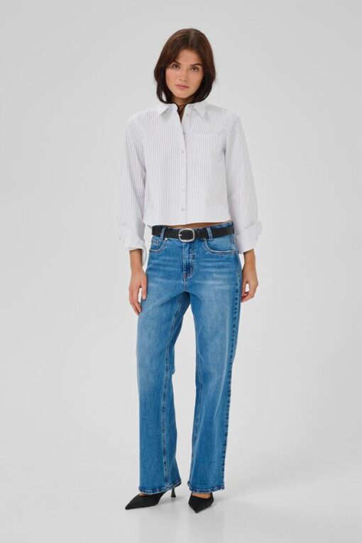 My Essential Wardrobe Jean short shirt 5363 pearlblue striped