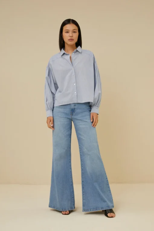 By-Bar Sarah short pin stripe blouse indi grey