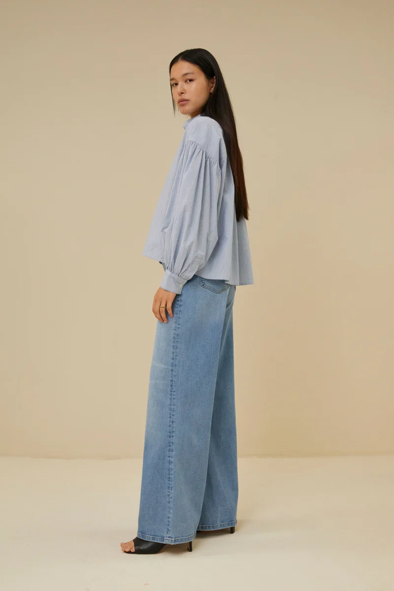 By-Bar Sarah short pin stripe blouse indi grey - Afbeelding 5
