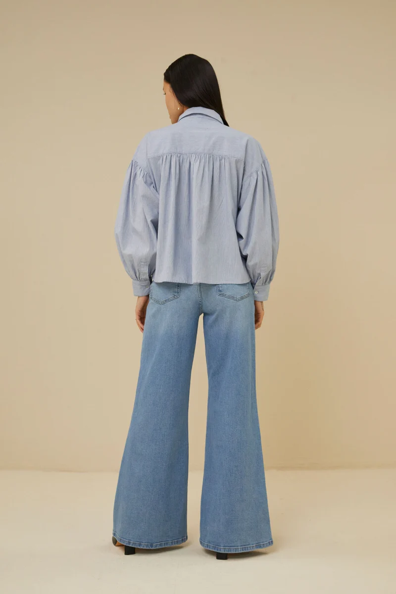 By-Bar Sarah short pin stripe blouse indi grey - Afbeelding 4