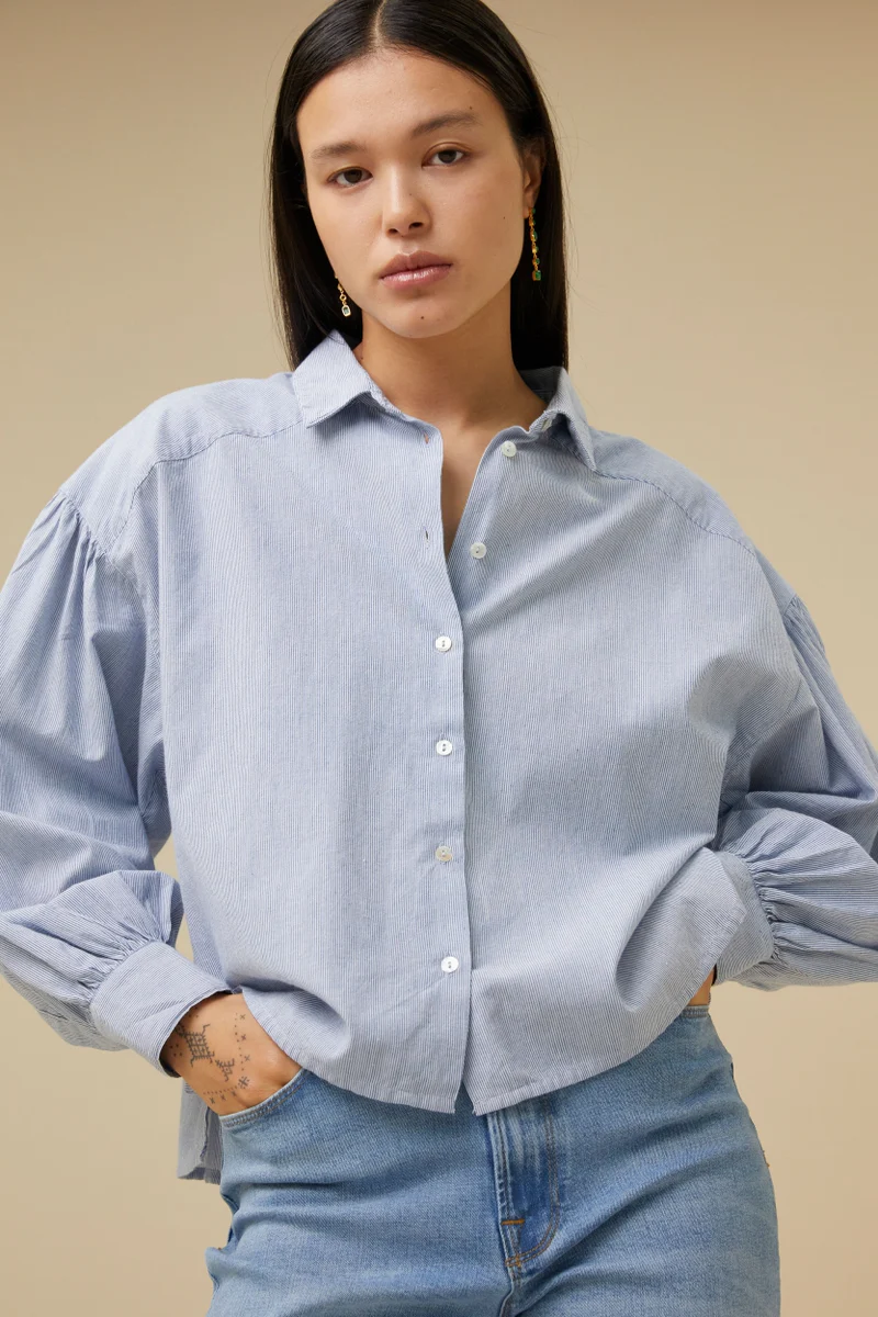 By-Bar Sarah short pin stripe blouse indi grey - Afbeelding 3