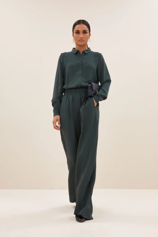 By-Bar Donna satin stripe blouse dried basil