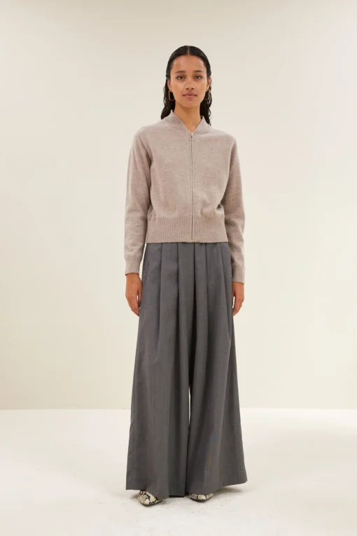 By-Bar Zipp cardigan dark sand