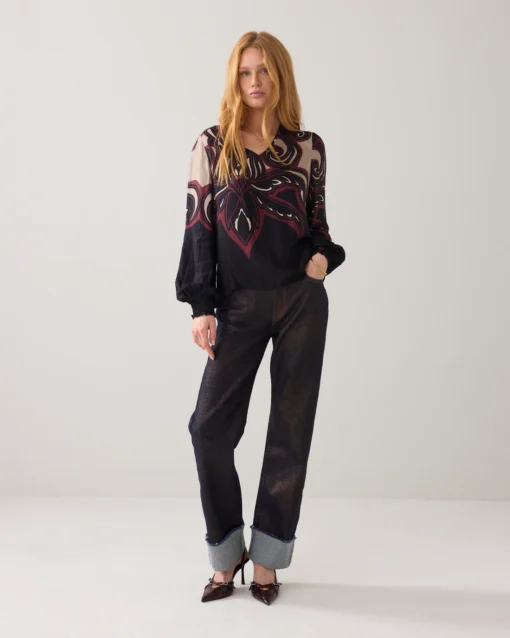 Summum 2s3397 Top v-neck ornament print tops multicolor