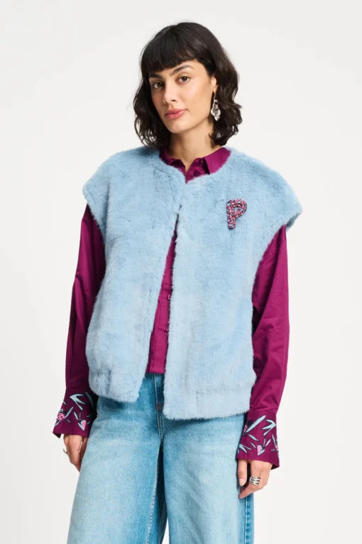 POM gilet fur misty blue SP9368 blue - Afbeelding 3
