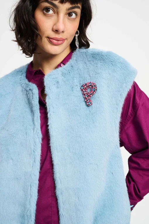 POM gilet fur misty blue SP9368 blue - Afbeelding 5