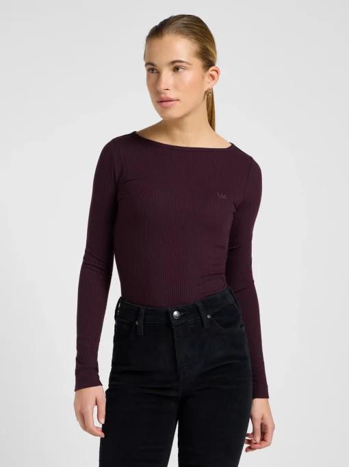 Alternative view of Lee LS boat neck tee deep wine