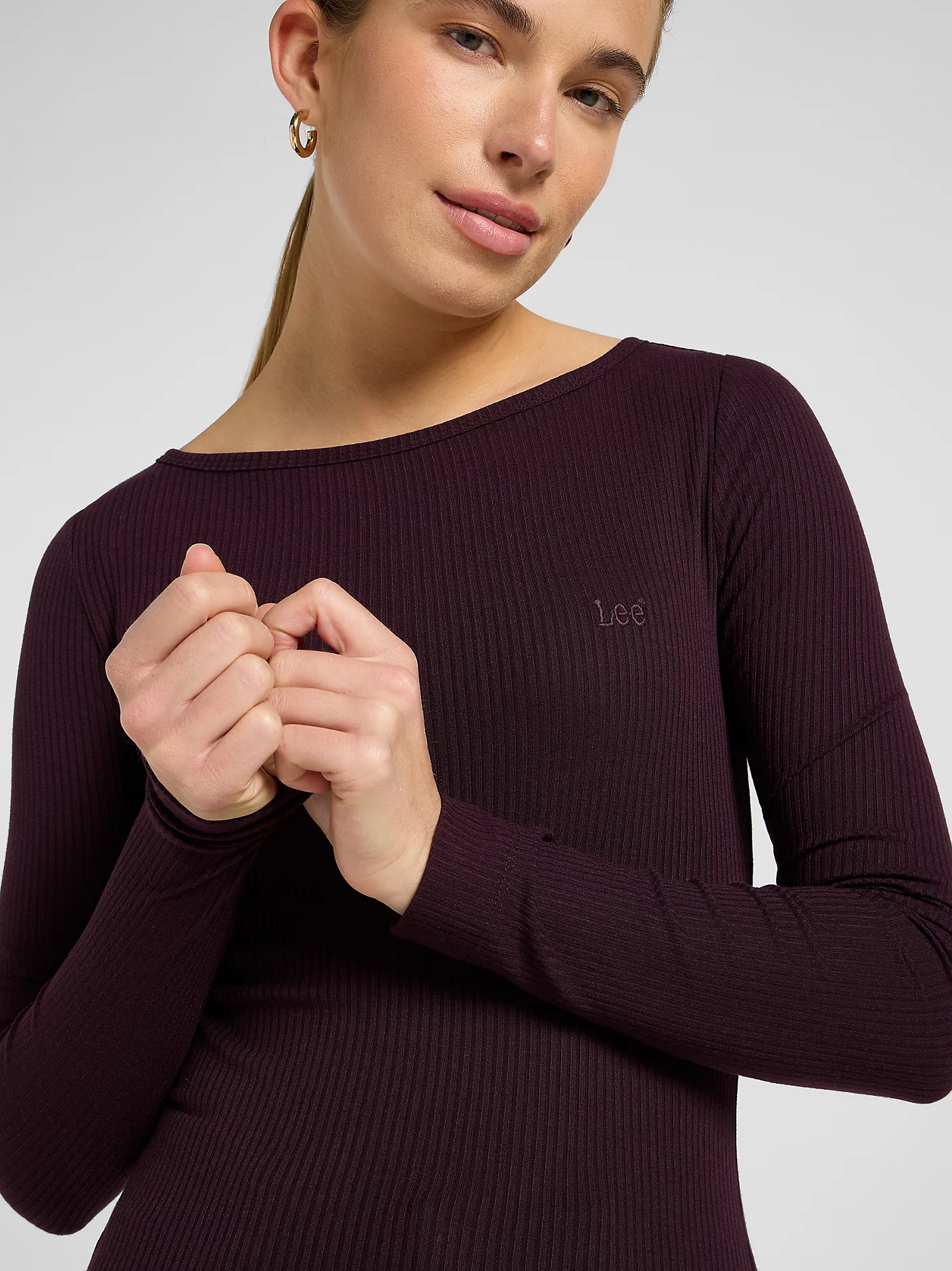 Lee LS boat neck tee deep wine - Afbeelding 3