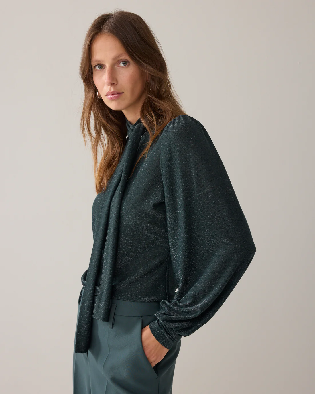 Summum 3s5235 Top scarf soft lurex emerald green