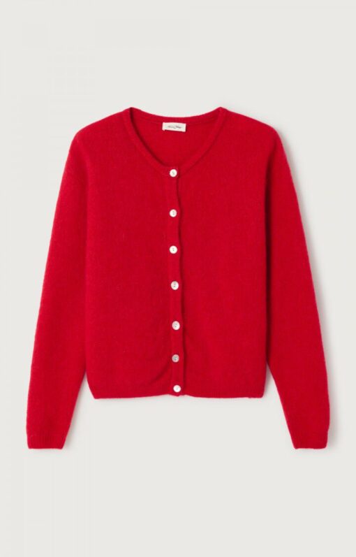 American Vintage VITO19EE26 Gilet court ml col rond carmin chine