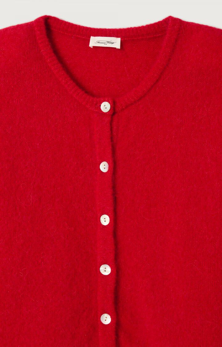 American Vintage VITO19EE26 Gilet court ml col rond carmin chine - Afbeelding 2