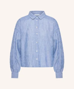 Alternative view of By-Bar Sarah short linen blouse blue stripe
