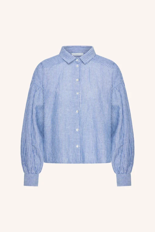 Alternative view of By-Bar Sarah short linen blouse blue stripe