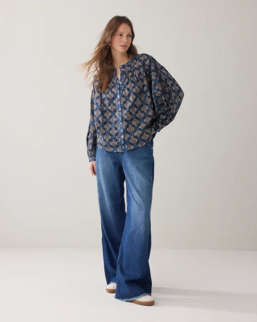 Summum 2s2925 Blouse blue blockprint midnight blue