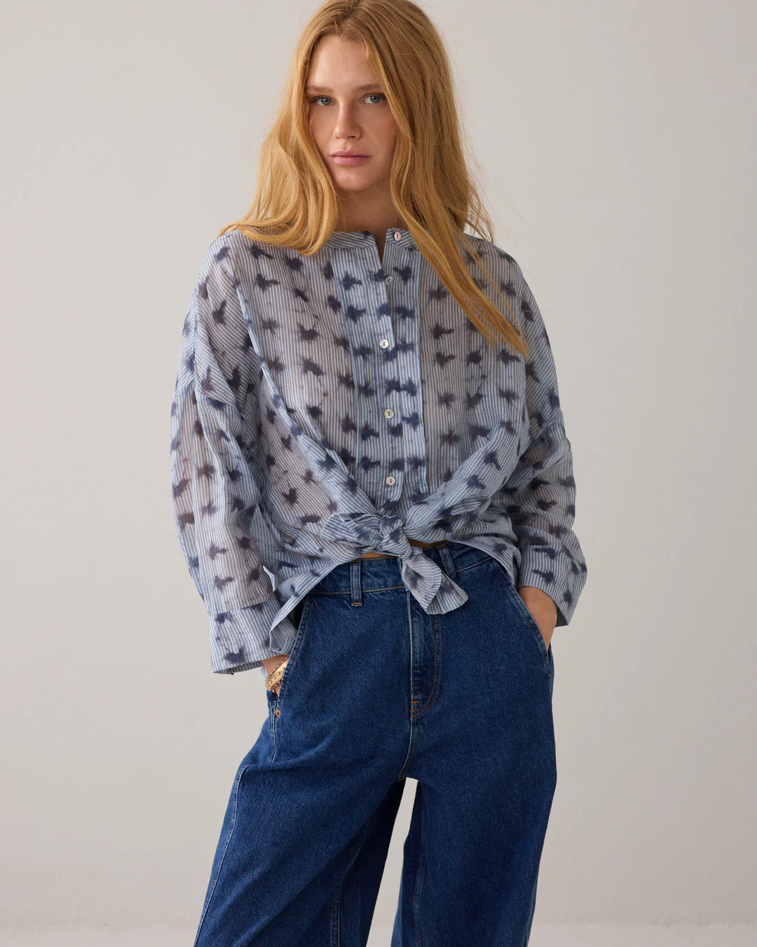 Summum 2s3463 Blouse tie dye stripe soft blue - Afbeelding 3